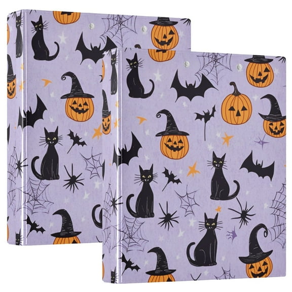 FORMRS 3 Ring Binder 1.5 inch with Pockets Set of 2 Clip Board 200 Sheets Capacity, Purple Halloween Pumpkin