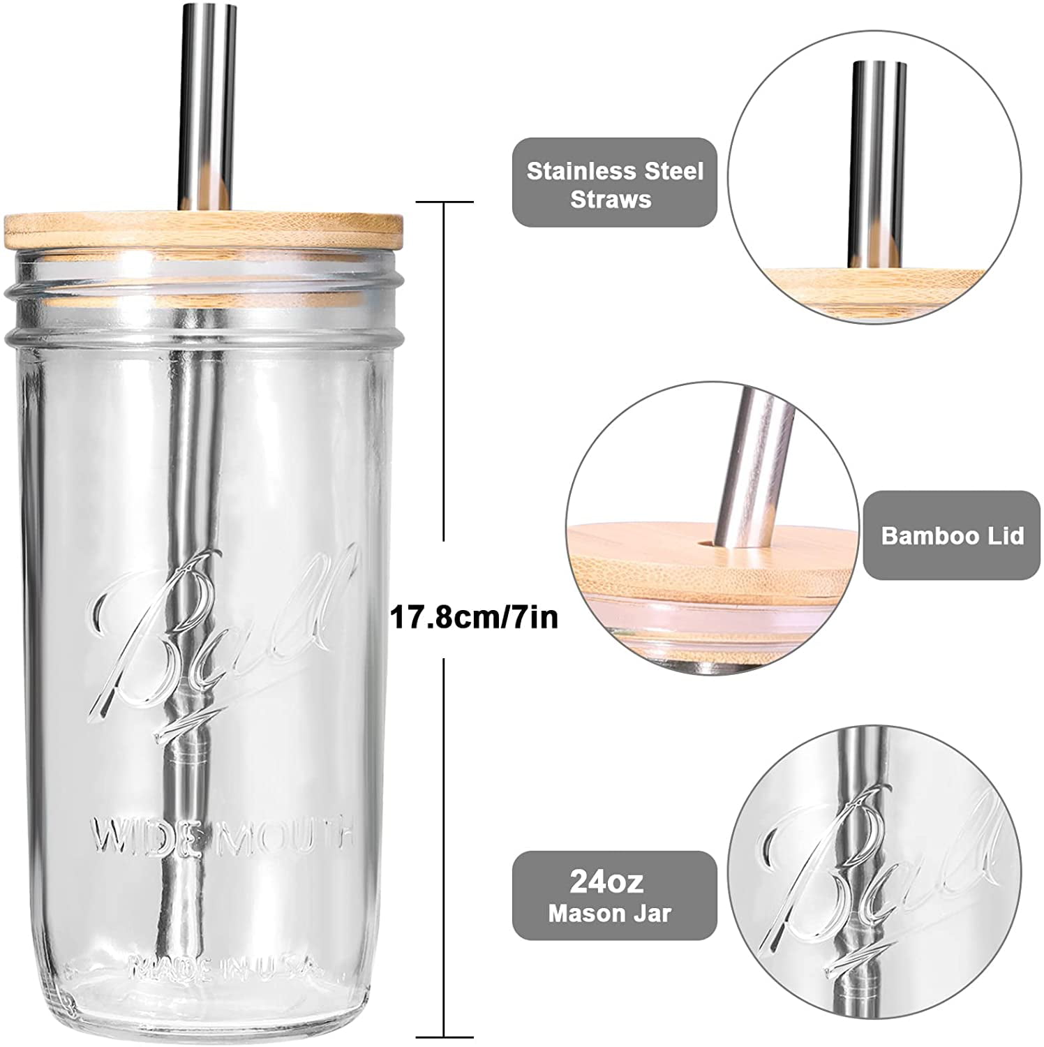 Tea Mason Jars 8 oz 12 Packs Smoothie Cups Regular Mouth Mason Jar Drinking Glasses for Juice Spill-proof Glass Mason Jar Kids Cups with Straws and Lids Smoothies Mason Jar Cups for Milk Yogurt 