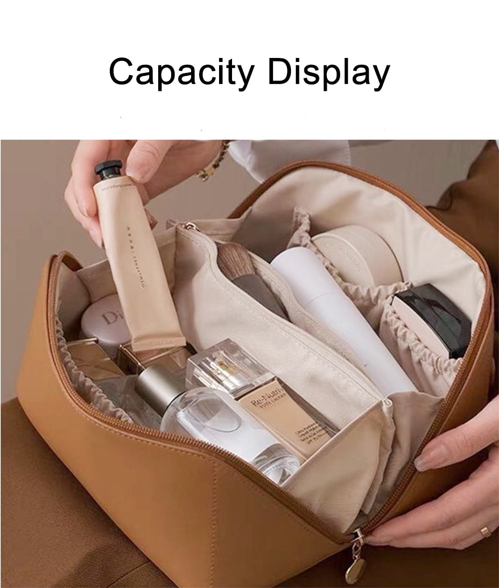 dosili New Large Capacity Makeup Bag Pu Leather Portable Toiletry Bag  Luxury Designer Waterproof Storage Case Women Travel Cosmetic Bag 