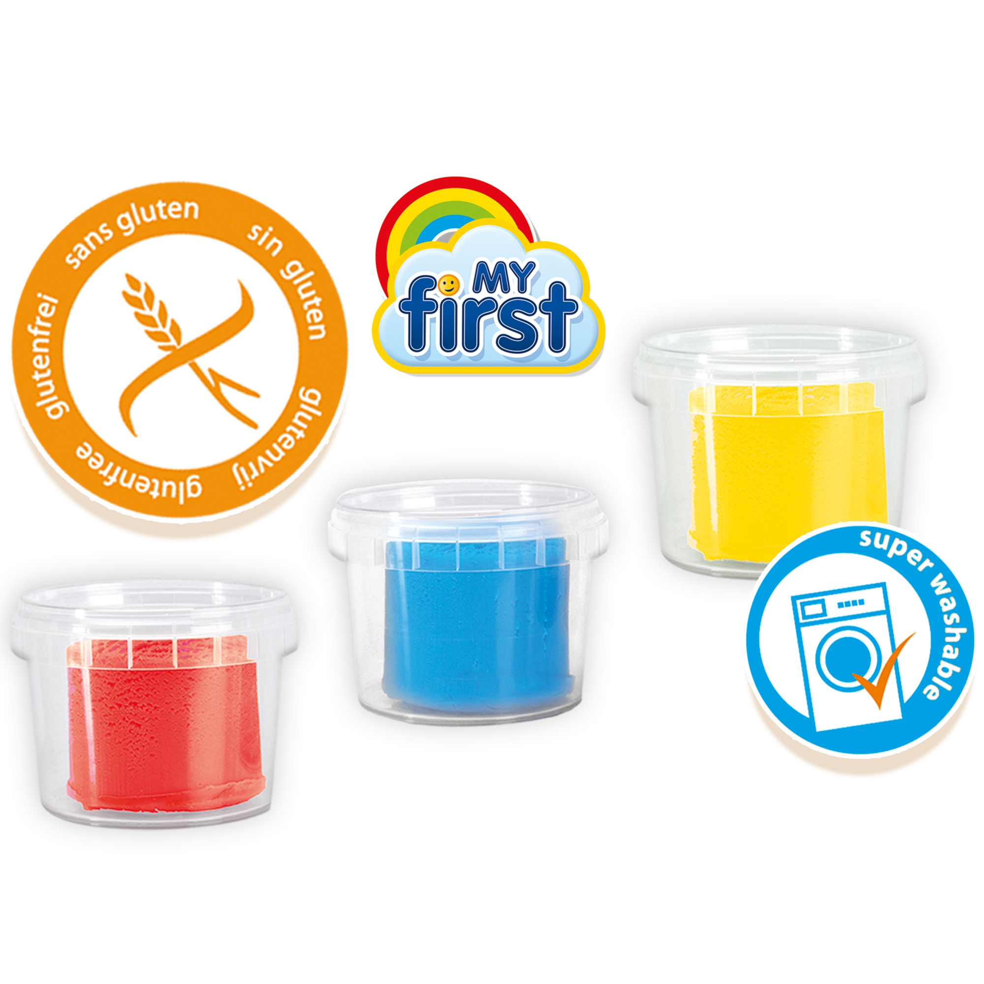 SES Creative: My First Dough With Tools - 3 Color 3oz Tubs, Red-Blue-Yellow, 2 Wooden Tools, Gluten-Free Play Dough, Sensory Play, Baby-Toddler-Kid 1+
