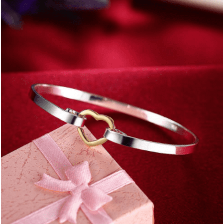 2 Tone Quartz Bracelet - SALE - Heart Two Tone Bangle Bracelet