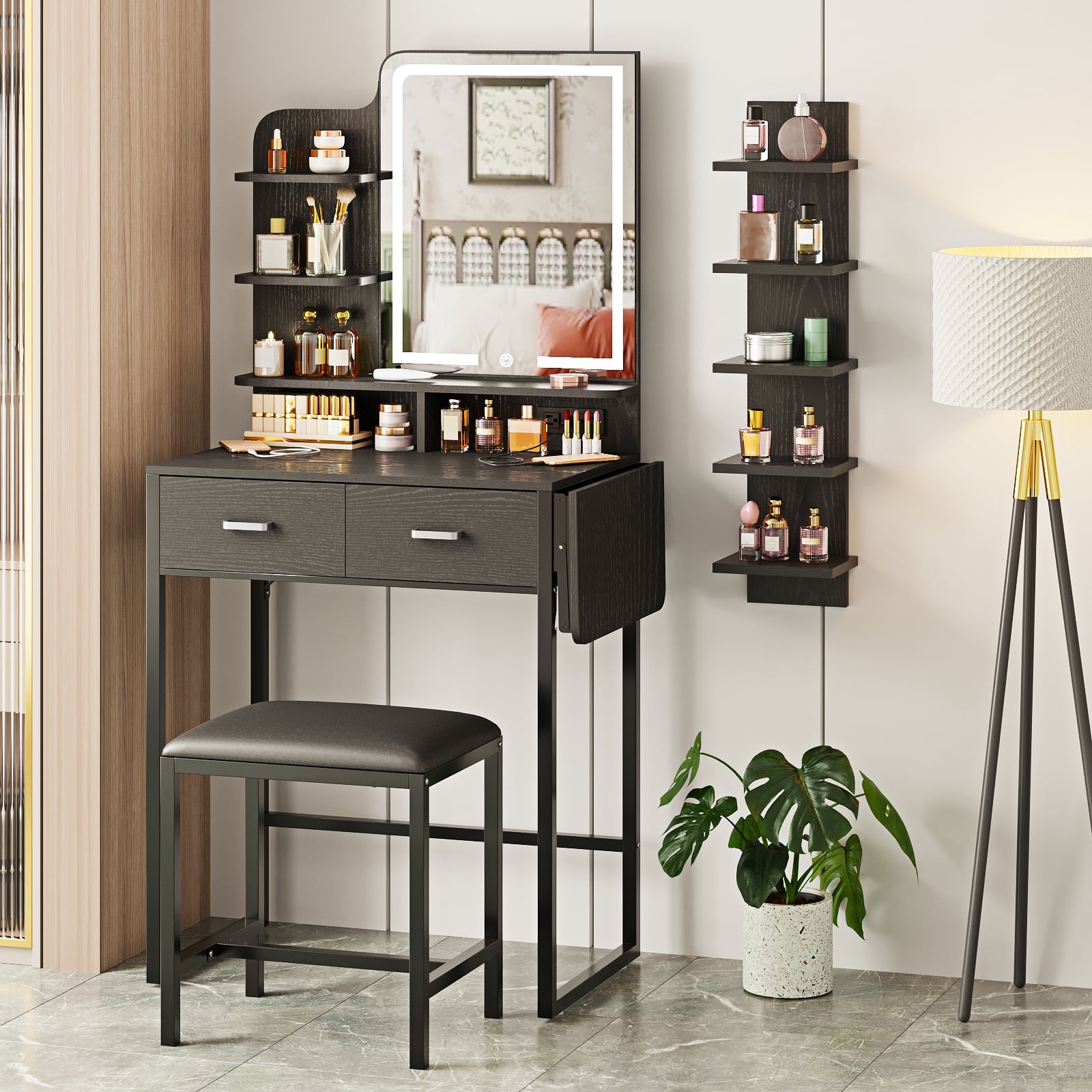 Fairy 5-Tier Wall Shelf Unit, Black Floating Wall Shelves, Vertical Wood Shelf Organizer for Bedroom, Living Room & Home Decor