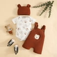 thumbnail image 2 of Pandaie 3-18M Baby Boy Clothes Newborn Infant Suspender Ribbed Overalls Short Sleeve Shirt Romper Summer 3 Piece Outfits with Hat Coffee 6M(3-6 Months), 2 of 4