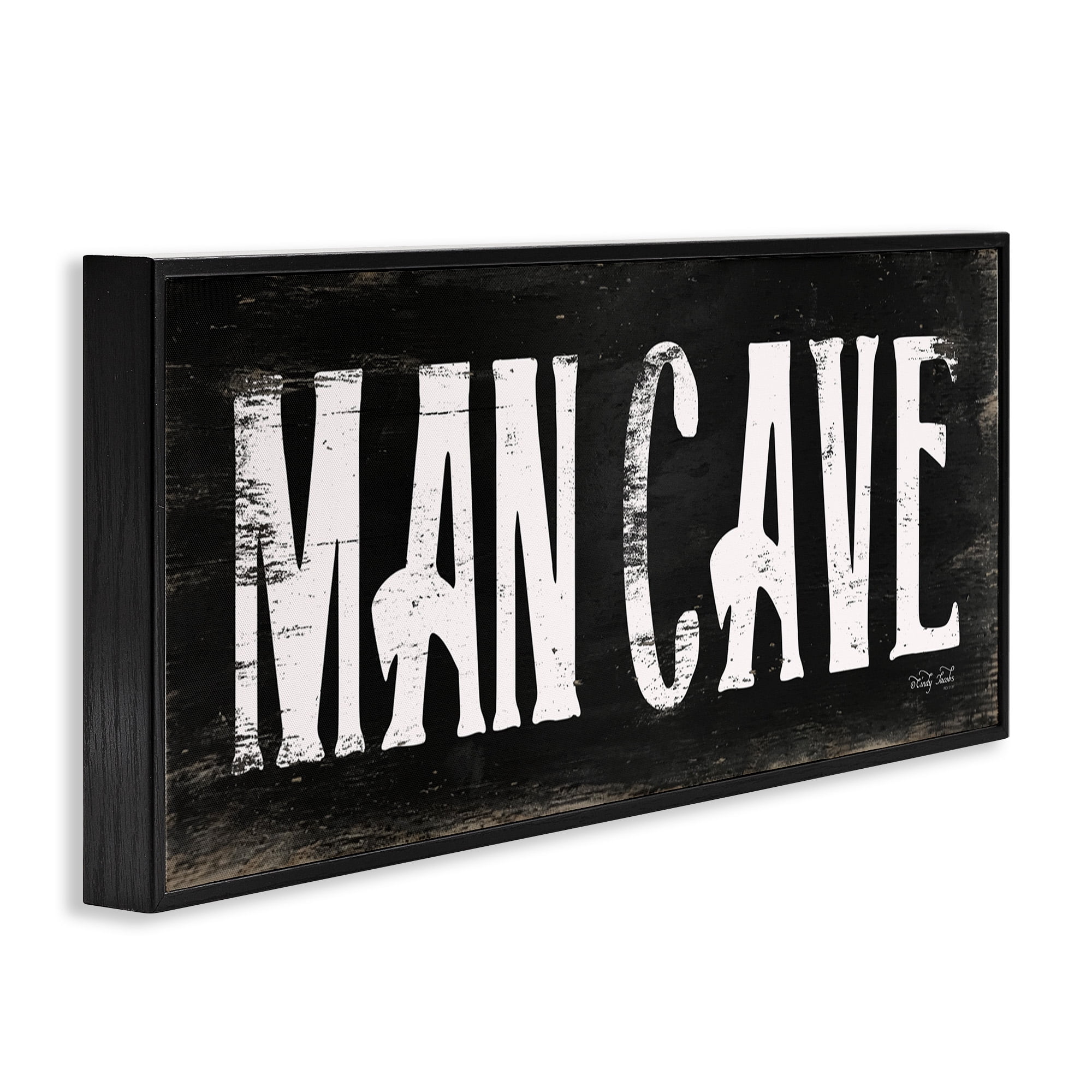 Stupell Industries Man Cave Black And White Typography Painting Black Framed Art Print Wall Art, 30 x 13