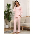 thumbnail image 4 of Ekouaer 2 Pack Women's Pajama Set Long Sleeve Top with Jogger Pants Lounge Sets Sleepwear Loungewear with Pockets, 4 of 6
