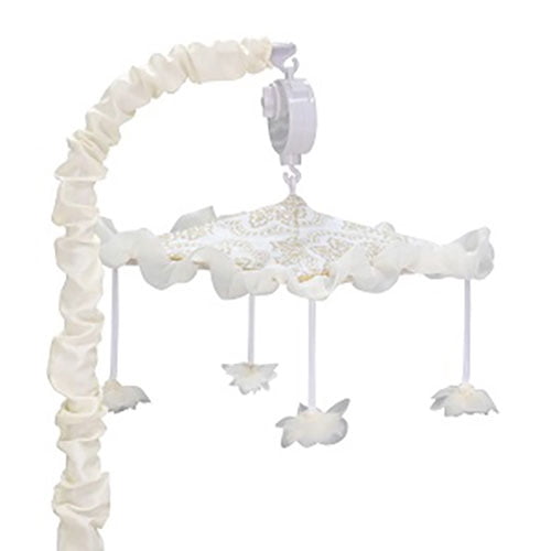 The Peanut Shell Crib Mobile - White Chiffon Flowers - Juliet Baby Crib Musical Mobile