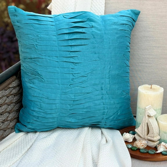 Cushion Cover, Aqua Blue Pillow Covers For Couch 16x16 inch (40x40 cm), Silk Throw Pillow Covers, Solid Color, Pintucks, Textured, Striped, Modern Decorative Pillowcase - Gentle Waves