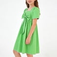 thumbnail image 7 of FRSASU Girl's Bow Dress Puff Sleeve Square Neck Princess Party Dresses Elegant A-Line Summer Birthday Gown 5-16 Years Green, 7 of 7