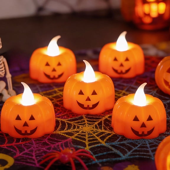 LED Pumpkin Lights Set of 4 – Flameless Halloween Candle Lanterns with Bright LED Night Light – Indoor Outdoor Party Decor Ornaments