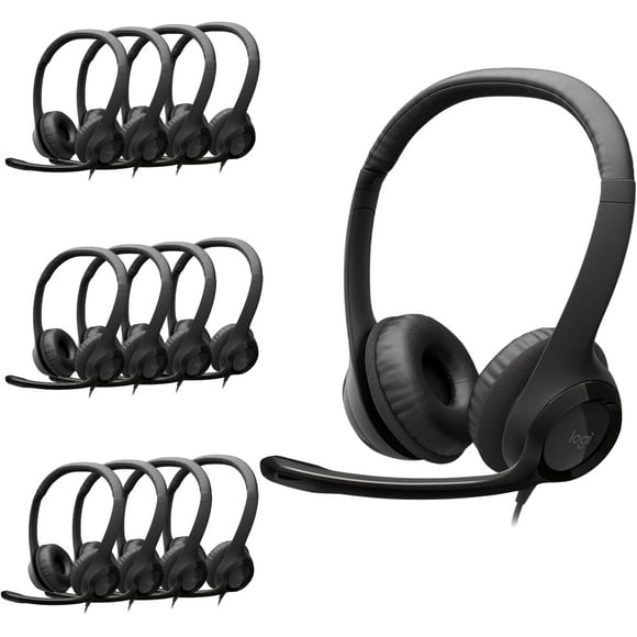 Logitech H390 Wired Headset for PC/Laptop, Stereo Headphones with Noise Cancelling Microphone, USB-A, in-Line Controls for Video Meetings, Music, Gaming and Beyond - Black (Pack of 12)