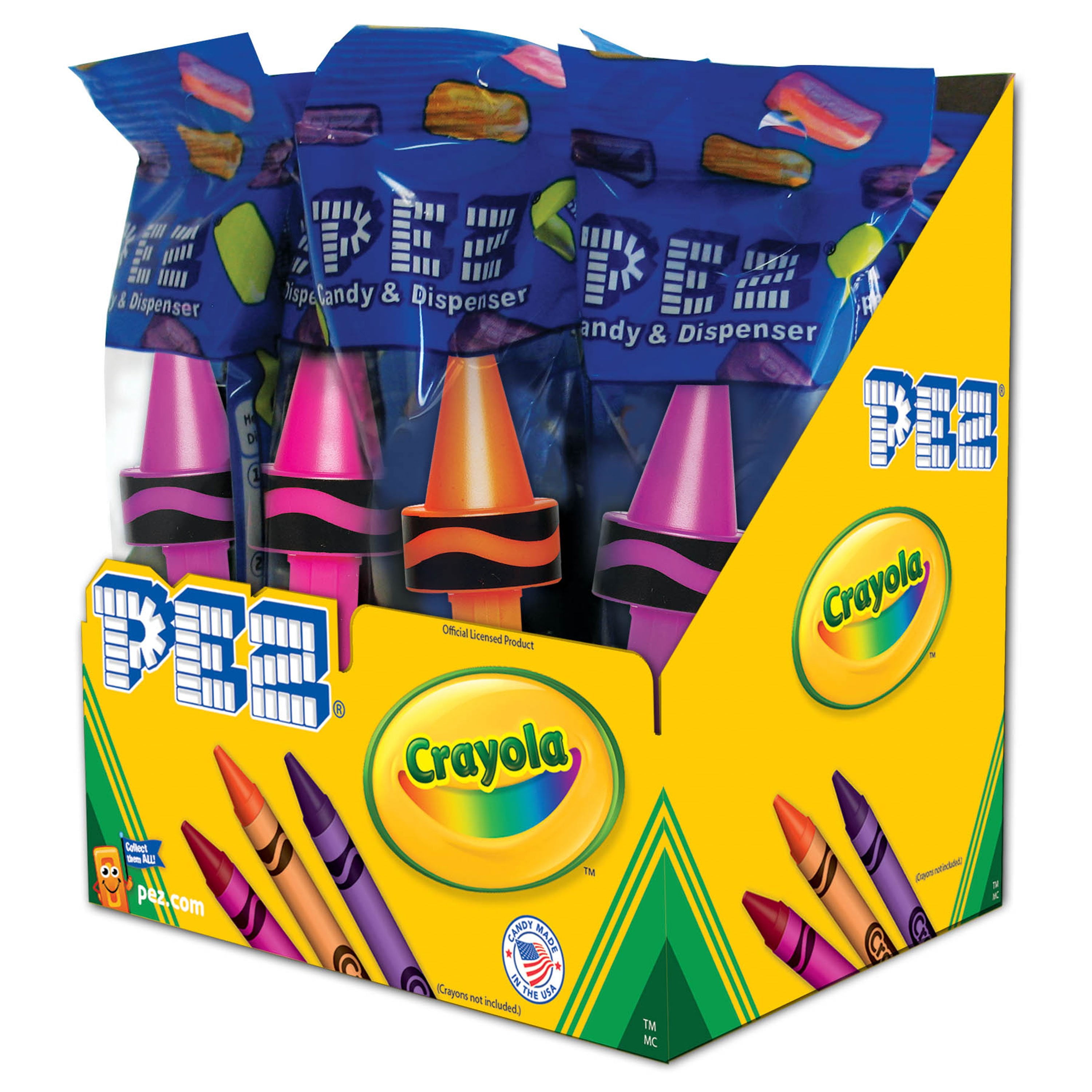PEZ Candy Crayola Assortment, candy dispenser plus 2 rolls of assorted