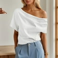 thumbnail image 2 of Women's Off Shoulder T-Shirt Casual Basic Top with Ruffle Detail Versatile Short Sleeve Blouse for Everyday Wear Summer Women Shirts Casual Tunic Tops Tees, 2 of 7