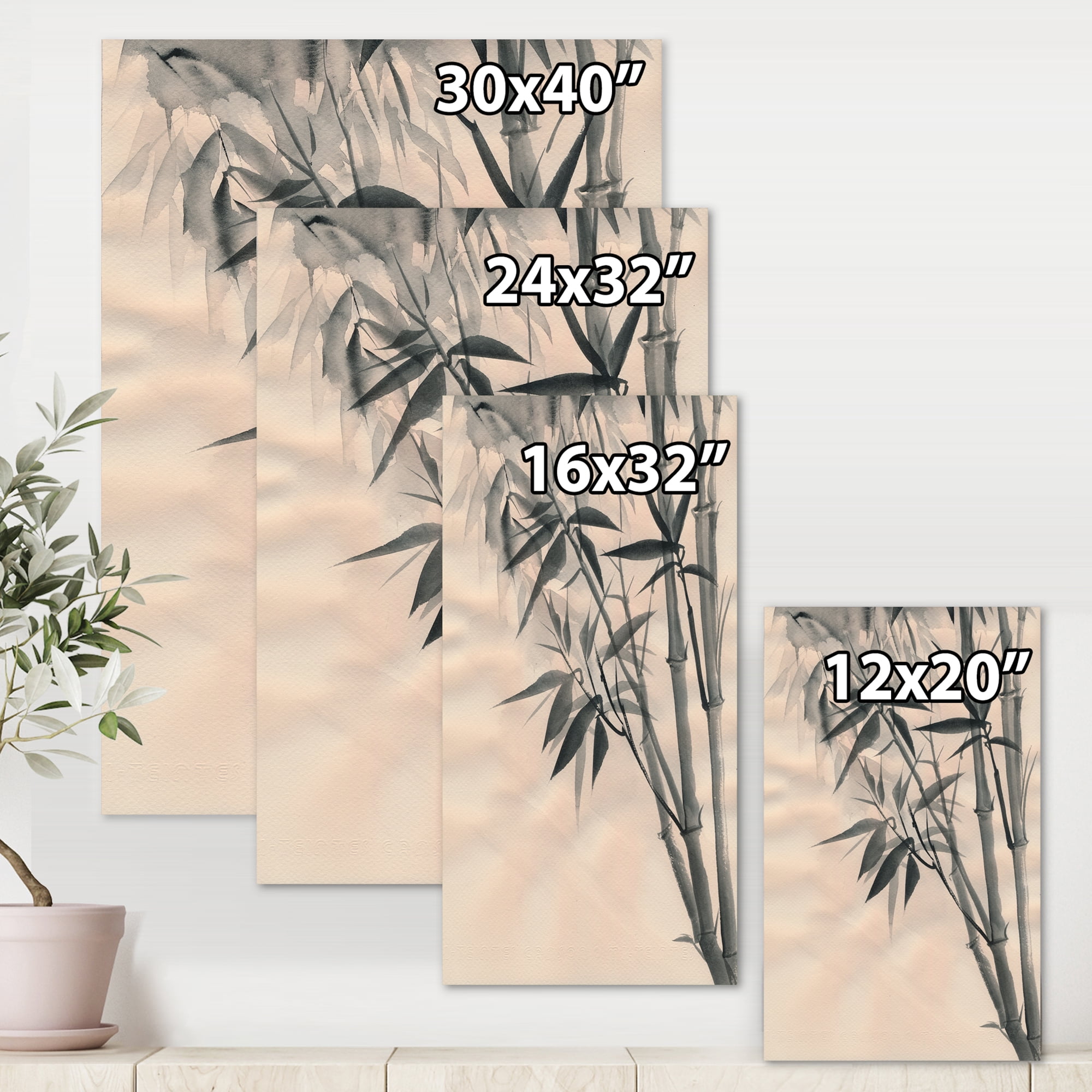 Designart ' Vintage Black and White Bamboo I ' Traditional Canvas Wall Art Print