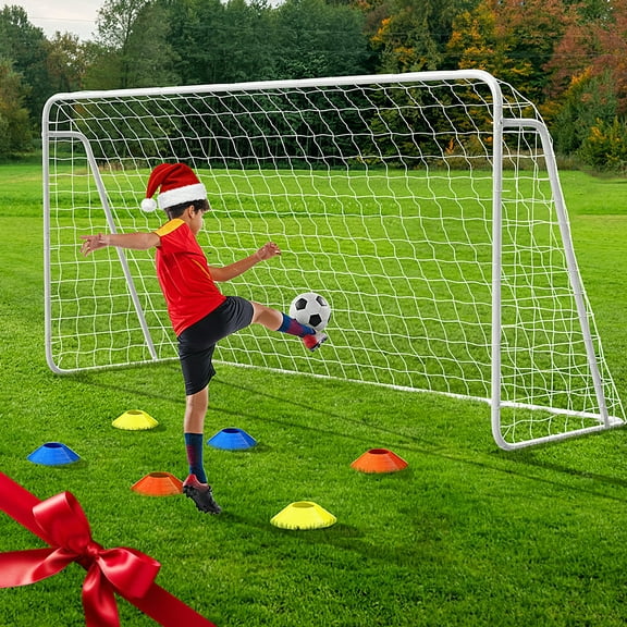 ABORON Soccer Goals for Backyard 12 x 6FT, Foldable Portable Steel Soccer Goal W/Net Youth Adult Football Training Games Outdoor, White