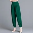 thumbnail image 4 of Wyobmus Women's High Waisted Crop Pants Casual Ankle Length Elastic Hem Harem Pants Elastic Waist Hippie Pants With Pockets L-5X Green, 4 of 4