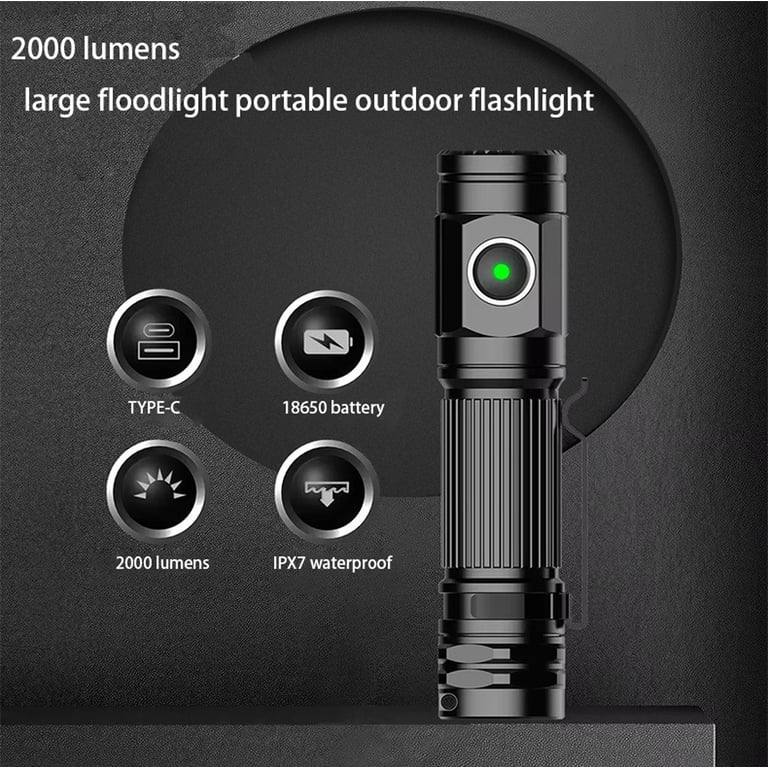 Rechargeable LED Flashlight, 2000 High Lumens USB Memory Switch LED Tactical Flashlight, Super Bright 5 Modes Waterproof Flashlight for Camping, Rechargeable LED Flashlight, 2000 High Lumens USB Memory Switch LED Tactical Flashlight, Super Bright 5 Modes Waterproof Flashlight for Camping,