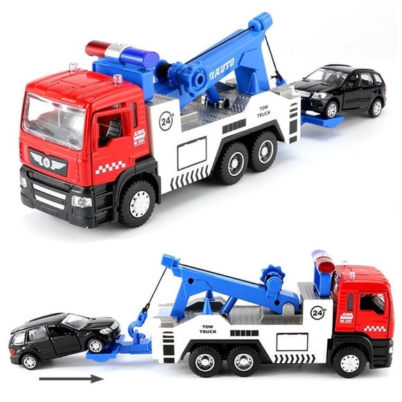 YOPTOP Toy Tow Truck Pull Back Toy Cars  Traffic Rescue Vehicle Toy With Lights And Sound  Birthday Christmas Gift For Boys and Girls,none,none