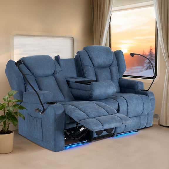ROOMARK Massage Loveseat Power Recliner Sofa with Cup Holders & Storage Pockets, Wall Hugger Reclining Loveseat for Living Room, RV, Home Theater, Brown (Leathaire, Loveseat)
