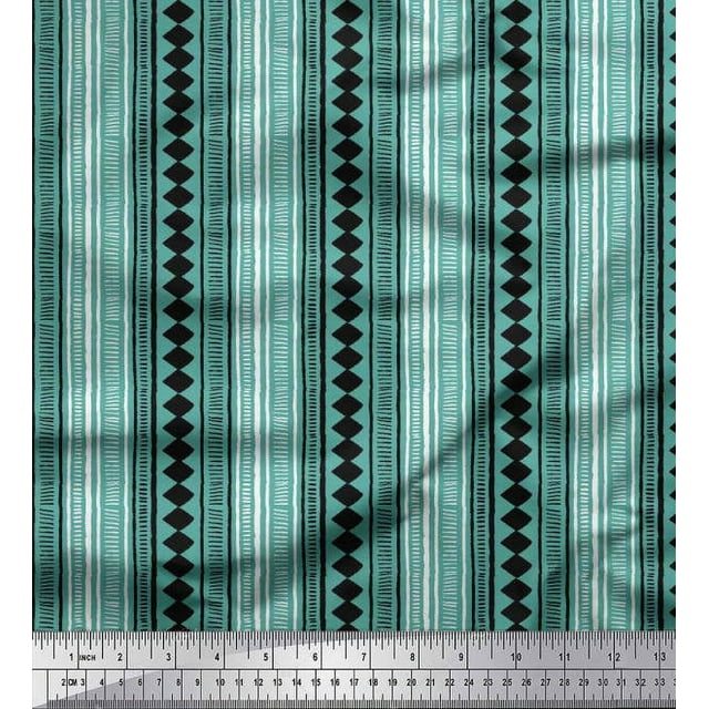 Soimoi Polyester Crepe Fabric Stripe & Diamond Block Decor Fabric Printed Yard 52 Inch Wide