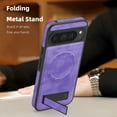 thumbnail image 6 of Magnetic for Google Pixel 8a PU Leather Case, Compatible with Magsafe, Built-in Invisible Stand, Premium Ultra Slim Adjustable Kickstand Protective Phone Case for Google Pixel 8a, Purple, 6 of 8