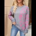 thumbnail image 4 of Suéter de Larga para Mujer, Suéter Informal de Otoño con Cuello Redondo, Jersey de Punto con Estampado de Leopardo, y Holgado. Gris S, 4 of 10