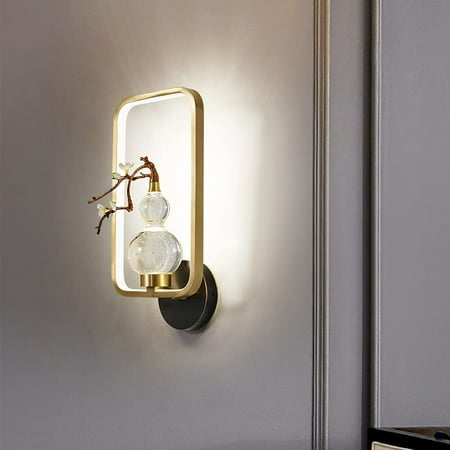 

Modern Fine Copper Hardwire Wall Sconce for Living Room Bedroom Hallway Bedside Crystal Glass Iceberg Decor Warm White LED Wall Lamp Lights Fixture with Double Light Source for Home and