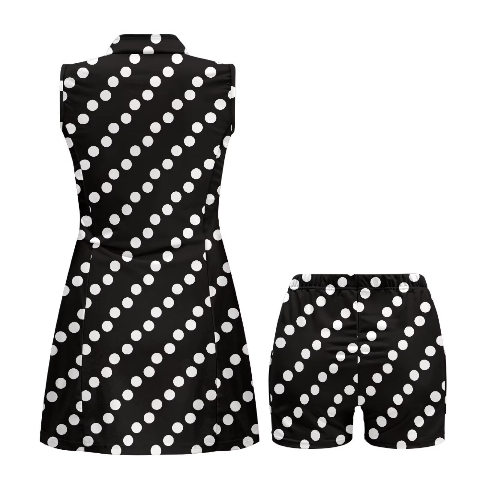 Uorisanigo Black Polka Dots Womens Sleeveless Golf Tennis Dresses Comfortable Zip Up Collar Workout Golf Dresses Build in Shorts with Pockets 2 Piece Sets Outing Wear