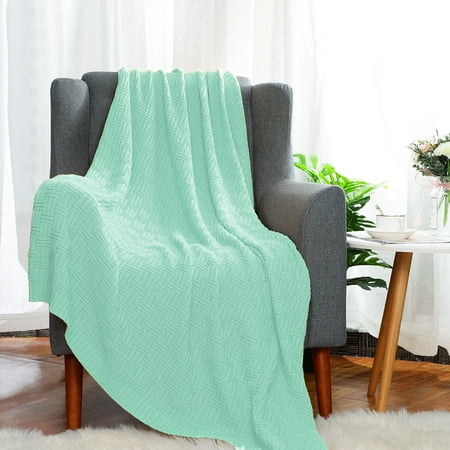 Green Throw Blankets Home Bedding 100% Cotton Cross Cable Knit Throw Blanket For Sofa Couch Bed Light Green 50