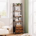 thumbnail image 2 of Rustic Brown 5-Tier Leaning Ladder Shelf With 2 Drawers Narrow Storage Bookcase For Bedroom Living Room Office, 2 of 8