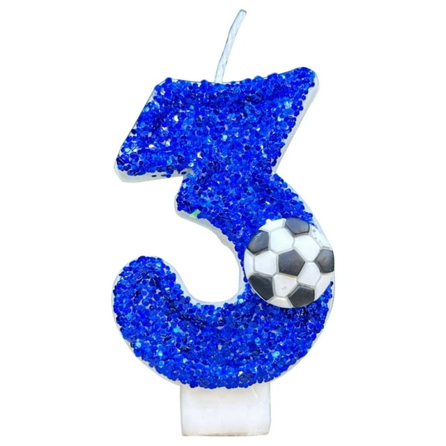 Ohufall Blue Glitter Soccer Birthday Decorations Number 9 Candle Cake Topper For Party