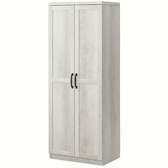 63" Kitchen Pantry Cabinet, 2 Door Freestanding Storage, 5 Tier Shelves, Adjustable Shelves, Dining Room Organizer, Antique White