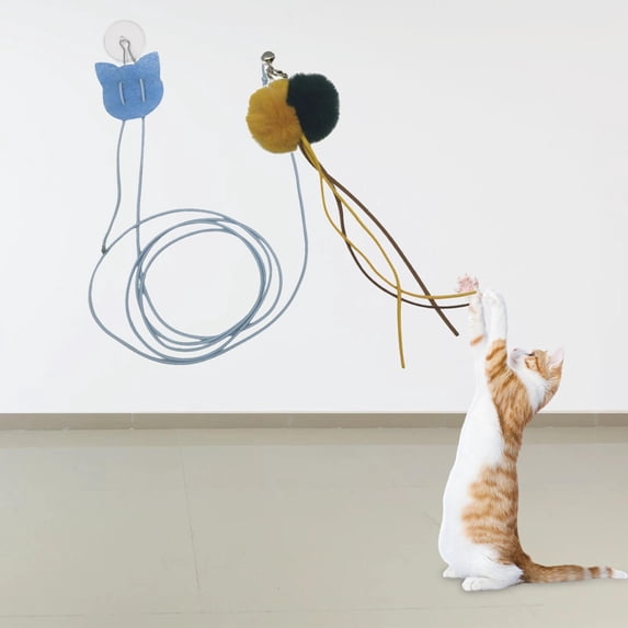 Funny Cat Toy Hanging Door Type Kitten Interactive Retractable with Suction Cup Toy Chase Exercise , yellow green