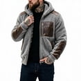 thumbnail image 4 of Mens Fleece Jacket Hooded Full Zip Faux Leather Trim Warm Soft Winter Coat with Pockets Winter Outdoor Casual Work Travel Wear, 4 of 6
