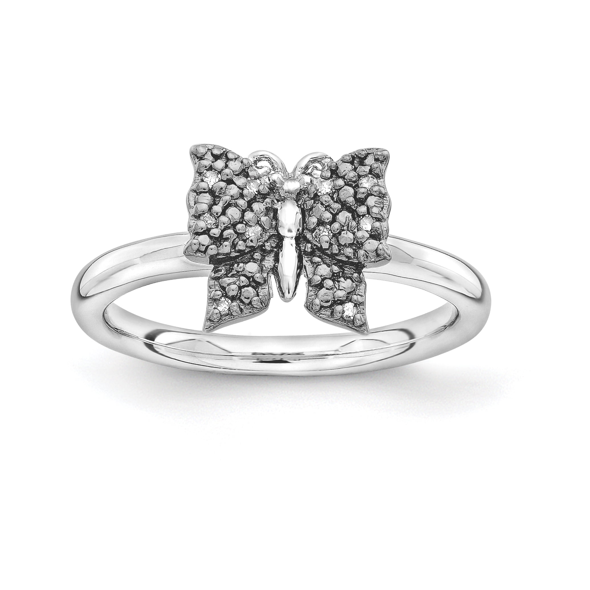 Bague Papillon en Argent Sterling & Noir Stackable Expressions Taille 5