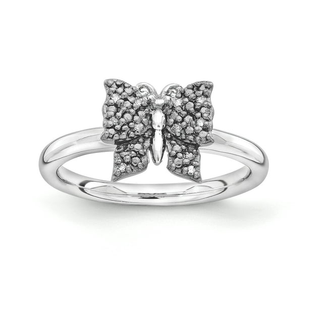 Bague Papillon en Argent Sterling & Noir Stackable Expressions Taille 9