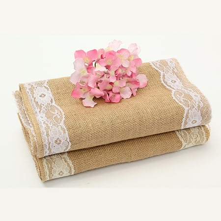 Dining Tables Decoration Burlap Lace Hessian Table Runner,280x30cm Rustic Natural Jute Country Wedding Party Bridal Shower Babe Shower Dining Table Decoration and Crafts! ()