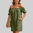 thumbnail image 4 of Kukoosong Women's Off The Shoulder Mini Dress, Short Sleeve Flowy Dress, Casual Summer Beach Sundress, Lightweight Button Up Pocket Loose Fit Dress, 4 of 7