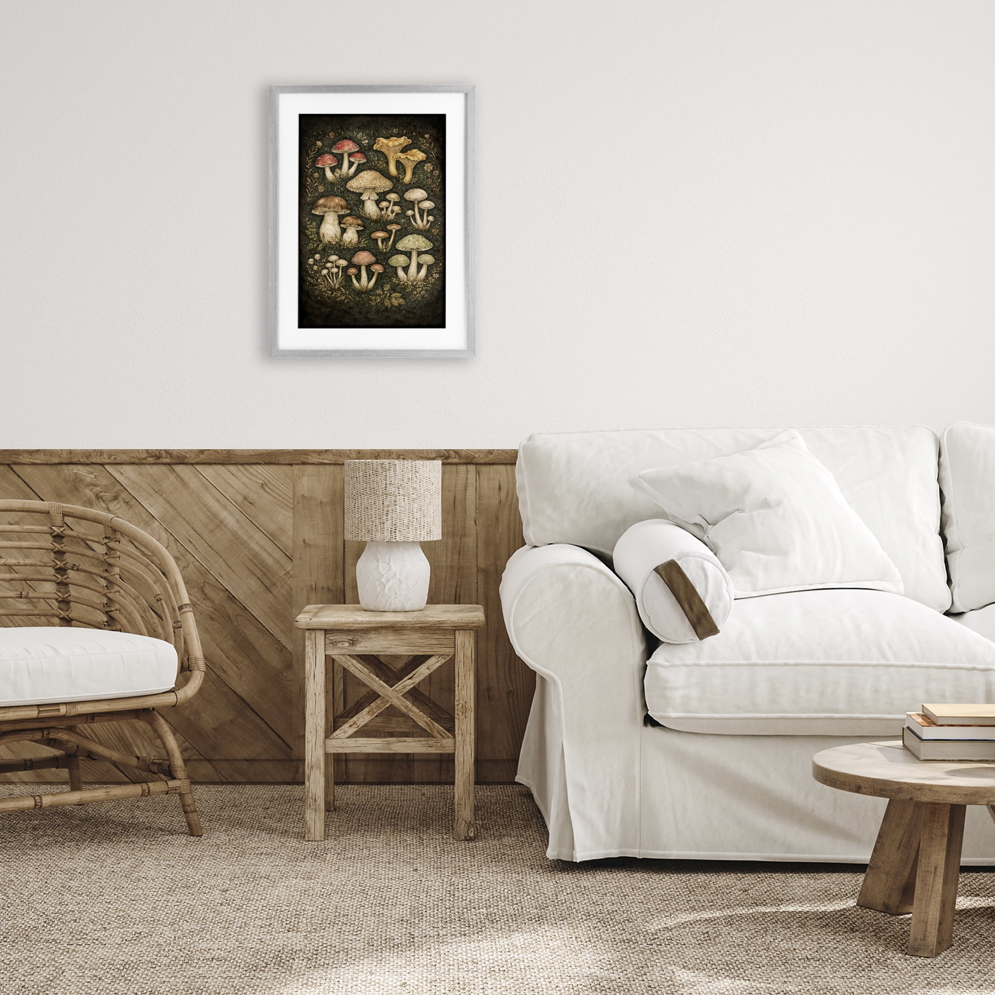 Stupell Industries Organic Sprouting Mushrooms Gray Framed Print Under Glass, design by Tom Crehan