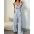 thumbnail image 2 of Women'S 2 Piece Outfit Lace-Up Sleeveless Backless Tank Top and Wide Leg Drawstring Pants Set Club Outfit Blue XL, 2 of 7