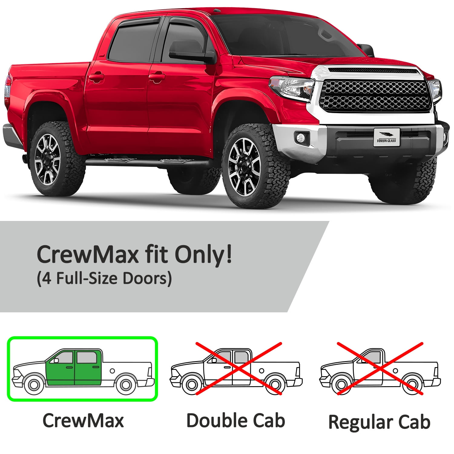 Voron Glass in-Channel Extra Durable Rain Guards for Trucks Toyota Tundra 2007-2021 CrewMax, Window Deflectors, Vent Window Visors, 4 Pieces - 220083