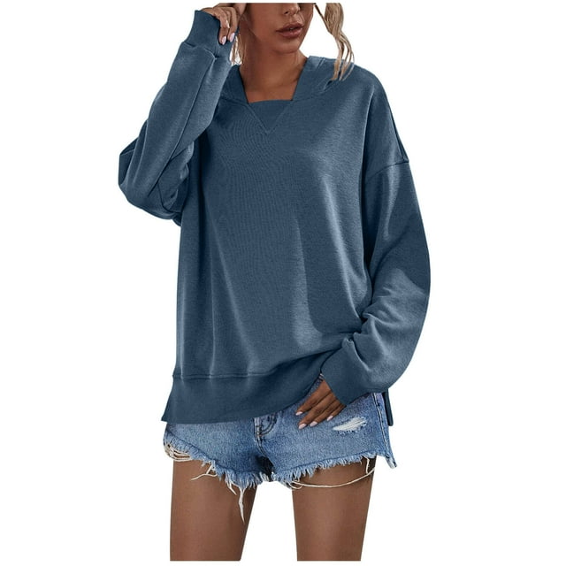 CEHVOM Chandail à Capuche pour Femmes à Manches Longues, Couleur Unie, Décontracté, Ample, Liquidation