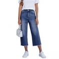 thumbnail image 3 of Womens Capri Jeans Stretchy Frayed Raw Hem Wide Leg Cropped Jenas with Pockets 2026 Summer High Waisted Denim Pants, S, 3 of 8