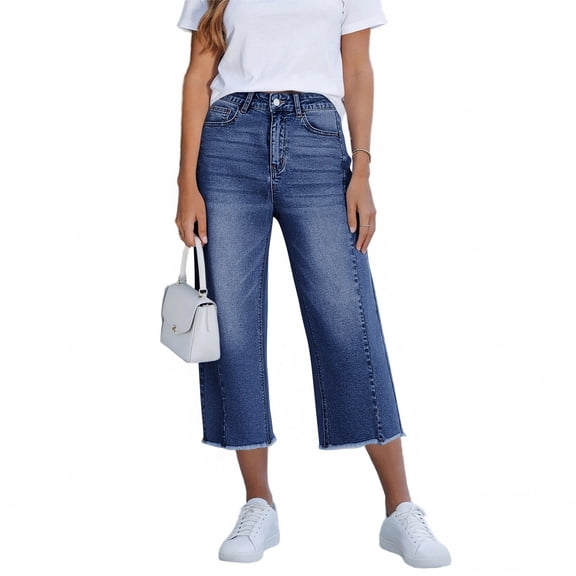 Stralyhd Capri Jeans for Women High Waisted Jeans Pants 2026 Summer Casual Denim Capris Loose Trendy Pants with Pockets Royal Blue S