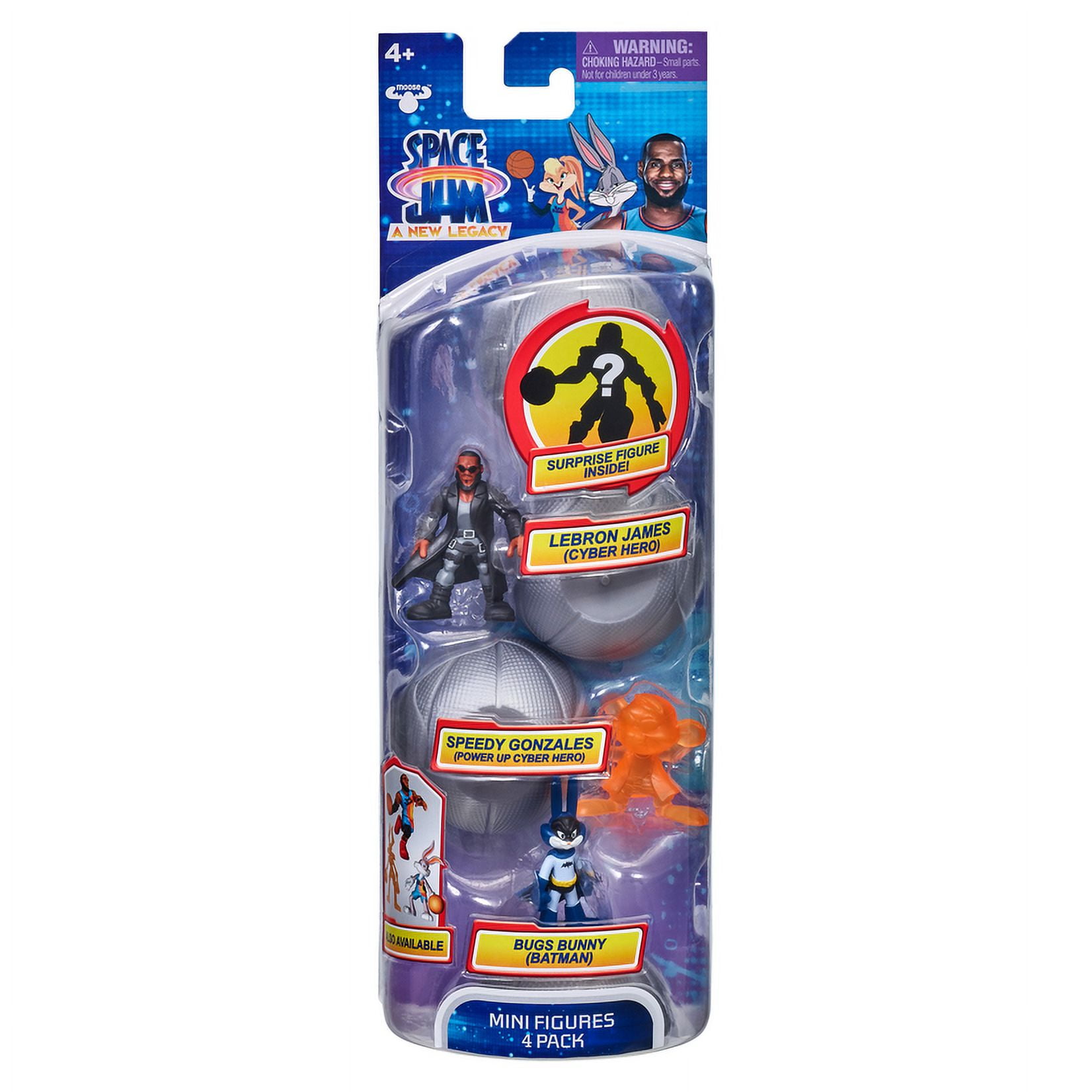 Space Jam: A New Legacy - 4 Pack - 2" LeBron James (Cyber Hero), Speedy Gonzales ( Power Up Cyber Hero), Bugs Bunny (Batman), & 1 Mystery Figure - Third Squad