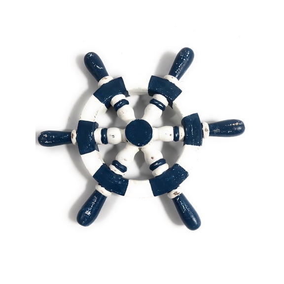 Ship Wheel Wall Hanging 10" Wooden - Blue Nautical Decor | #ort1701025b