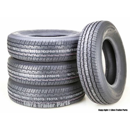 Set 4 Premium Grand Ride Trailer Tires ST205/75R15 8PR Load Range D Steel Belted Radial