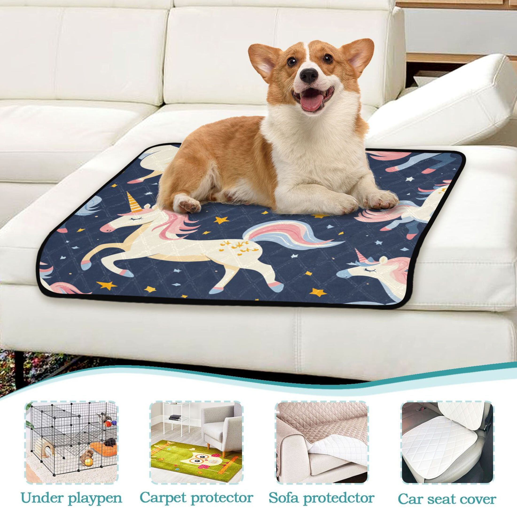 Washable Pet Pee Pads with Super Absorbent Reusable Training Pads for Dogs & Cats Unicorn