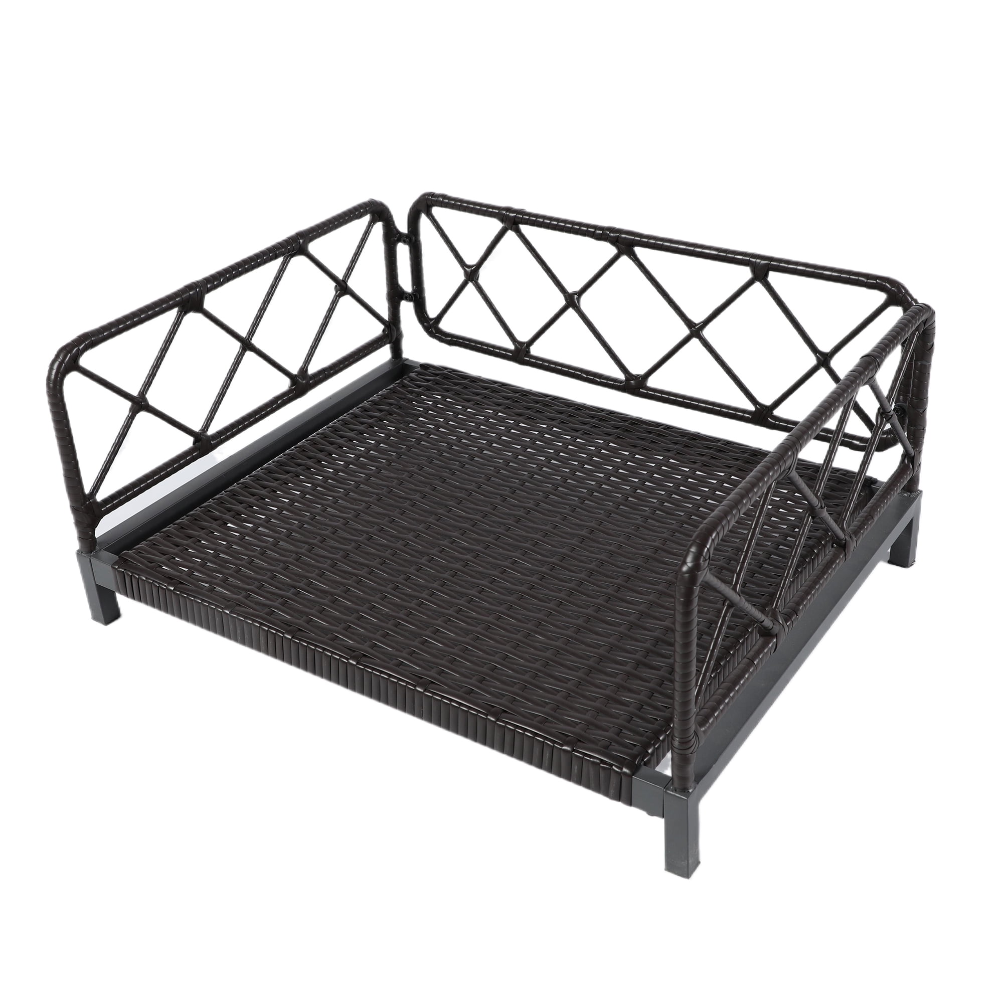 Kadyn 25" Wicker Dog Bed for Small Dogs with Removable Mattress Cover in, Dog Sofa Bed, Modern Pet Bed Furniture for Puppies and Little Breeds, Black