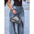 thumbnail image 4 of Women's High - Waisted Wide - Leg Jeans Loose Fit Fashion Casual Retro Casual Trend Cotton Denim Classic Button Pocket Design Multiple Washes (Black/Blue/Gray) Fashion Everyday Pants, 4 of 5