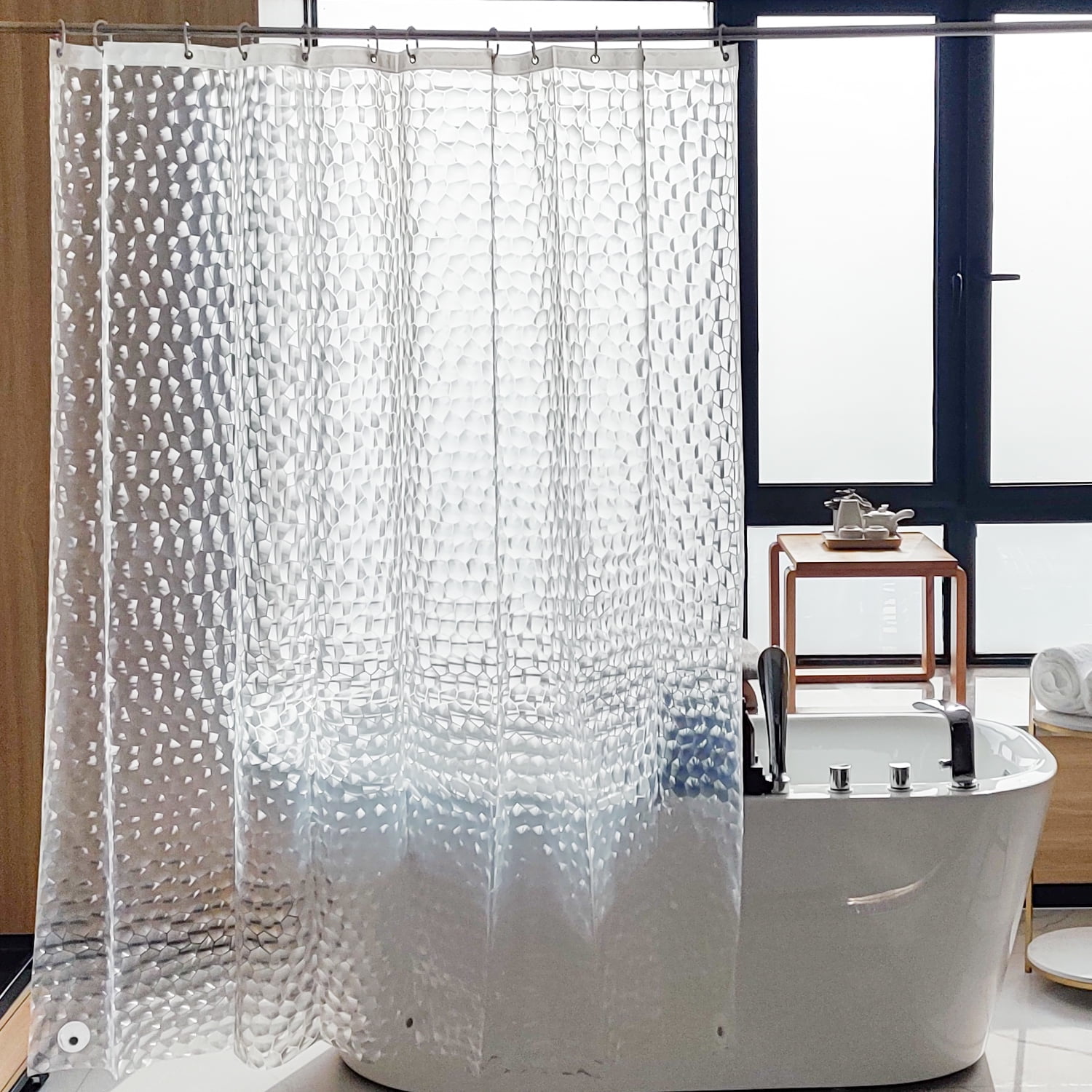 Mildew-Free and Modern Eurcross EVA Semi-Transparent Cobblestone Shower Curtain 